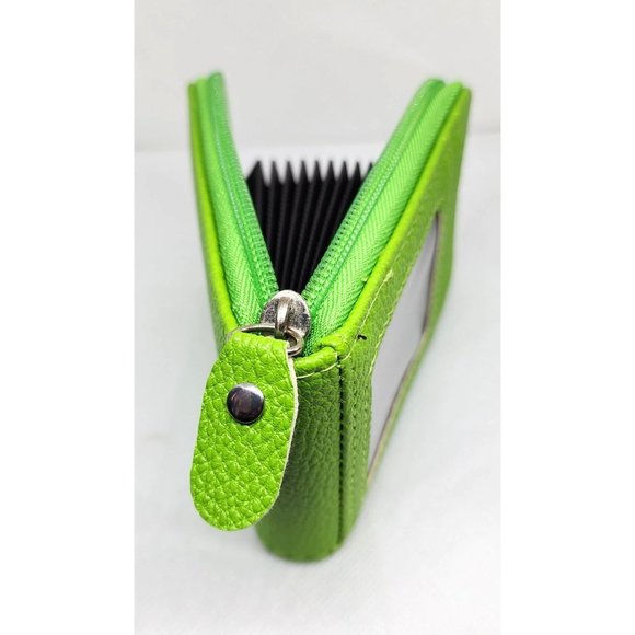 Green Mini Credit Card Case - Multi Card Slot Card Holder Wallet with ID Window - Picture 7 of 13